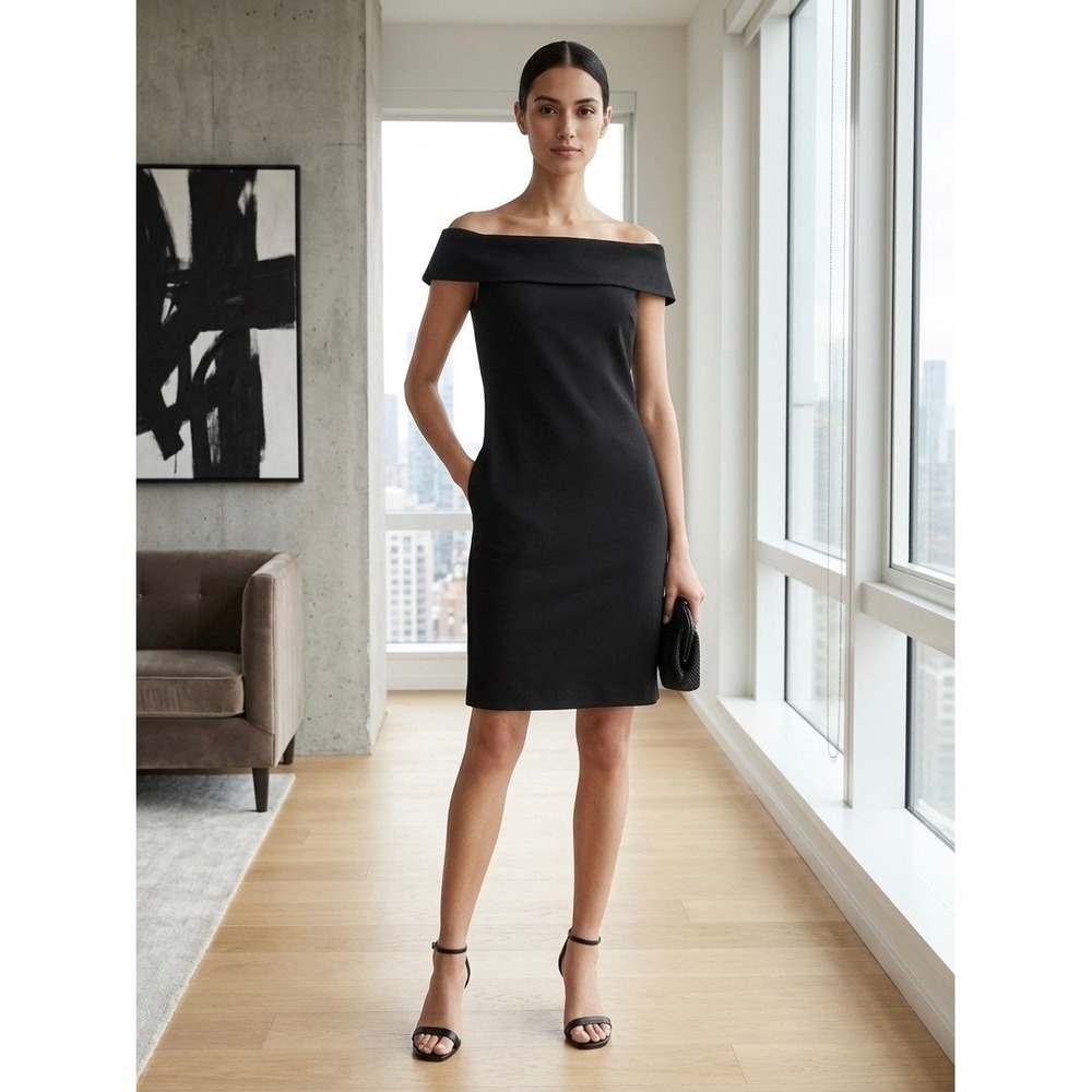 Club Monaco Chavelle Off The Shoulder Sweater Dress Soot Black L 295662896